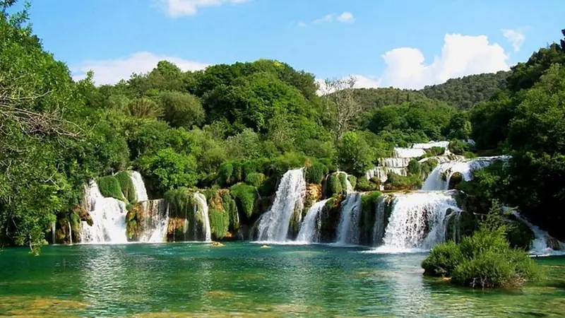 Krka-Wasserfälle am Nachmittag, mit Eintrittskarten